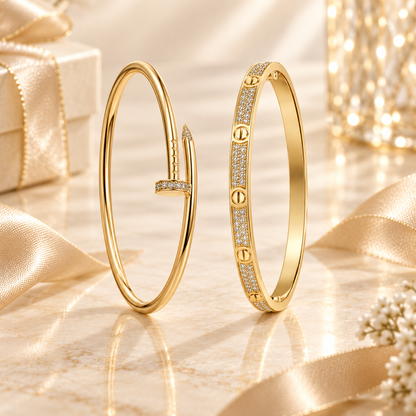 [LoveLucky] JUSTE Diamond & LOVE Diamond-Paved Bracelet Stack Set