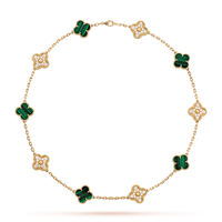 [LUCKY LOVE]CLOVER 10 MOTIFS MALACHITE DIAMOND NECKLACE