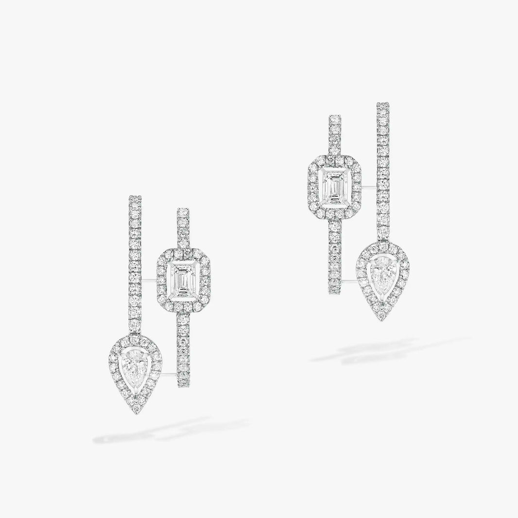 [LUCKY LOVE]CREOLES MY TWIN 2 RANGS SILVER DIAMOND EARRINGS