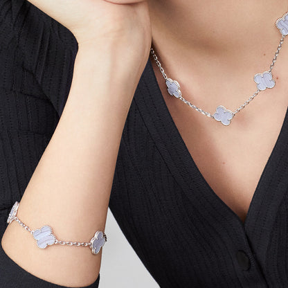 [LUCKY LOVE]CLOVER 10 MOTIFS BLUE CHALCEDONY NECKLACE