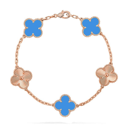 [LUCKY LOVE] CLOVER 5 MOTIF BLUE AGATE BRACELET COLLECTION