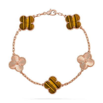 [LUCKY LOVE] CLOVER 5 MOTIFS TIGER EYE BRACELET COLLECTION