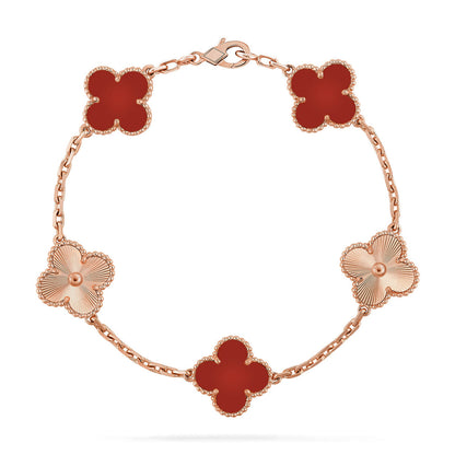 [LUCKY LOVE] CLOVER 5 MOTIF RED CORNELIAN BRACELET COLLECTION