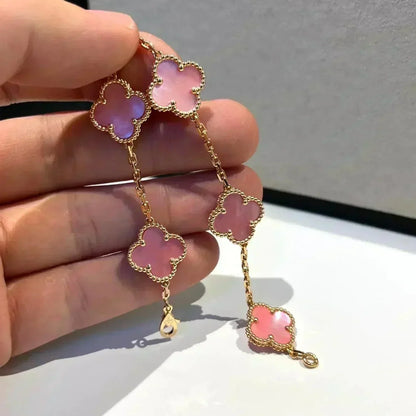 [LUCKY LOVE]CLOVER 5 PINK MOP BRACELET