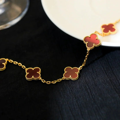 [LUCKY LOVE] CLOVER 5 MOTIF RED CORNELIAN BRACELET COLLECTION