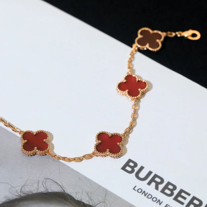 [LUCKY LOVE] CLOVER 5 MOTIF RED CORNELIAN BRACELET COLLECTION