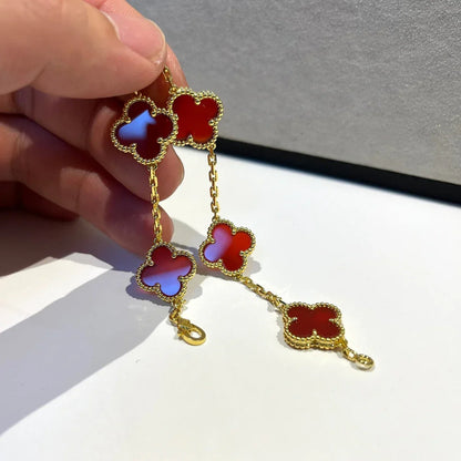 [LUCKY LOVE] CLOVER 5 MOTIF RED CORNELIAN BRACELET COLLECTION