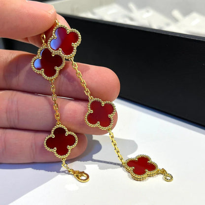 [LUCKY LOVE] CLOVER 5 MOTIF RED CORNELIAN BRACELET COLLECTION