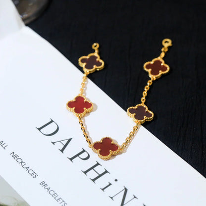 [LUCKY LOVE] CLOVER 5 MOTIF RED CORNELIAN BRACELET COLLECTION