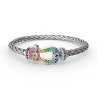 [LUCKY LOVE]FORC LARGE HORSESHOE  COLORED DIAMOND BRACELET SILVER