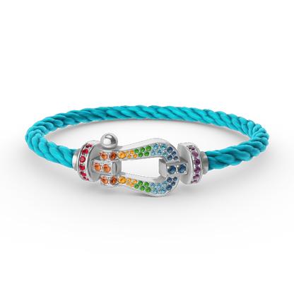 [LUCKY LOVE]FORC LARGE HORSESHOE  COLORED DIAMOND BRACELET SILVER