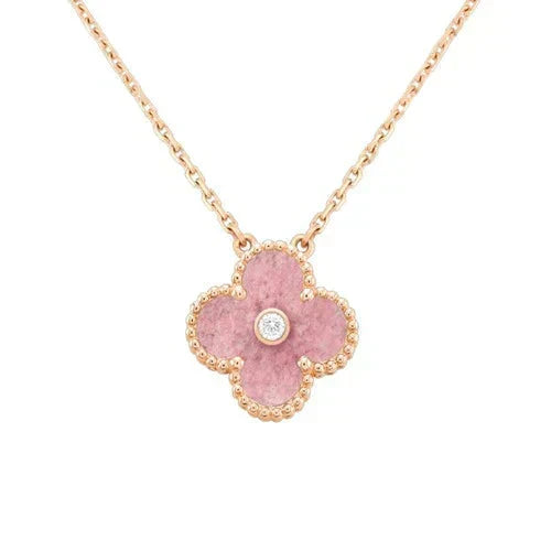 [LUCKY LOVE]CLOVER 15MM DIAMOND RHODONITE NECKLACE