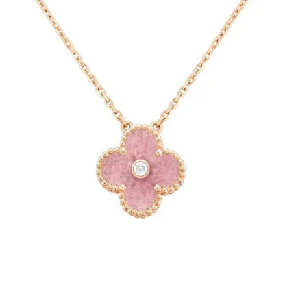 [LUCKY LOVE]CLOVER 15MM DIAMOND RHODONITE NECKLACE