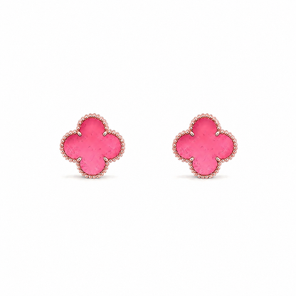 [LUCKY LOVE]NEW CLOVER 15MM PINK ENAMEL STUD EARRINGS
