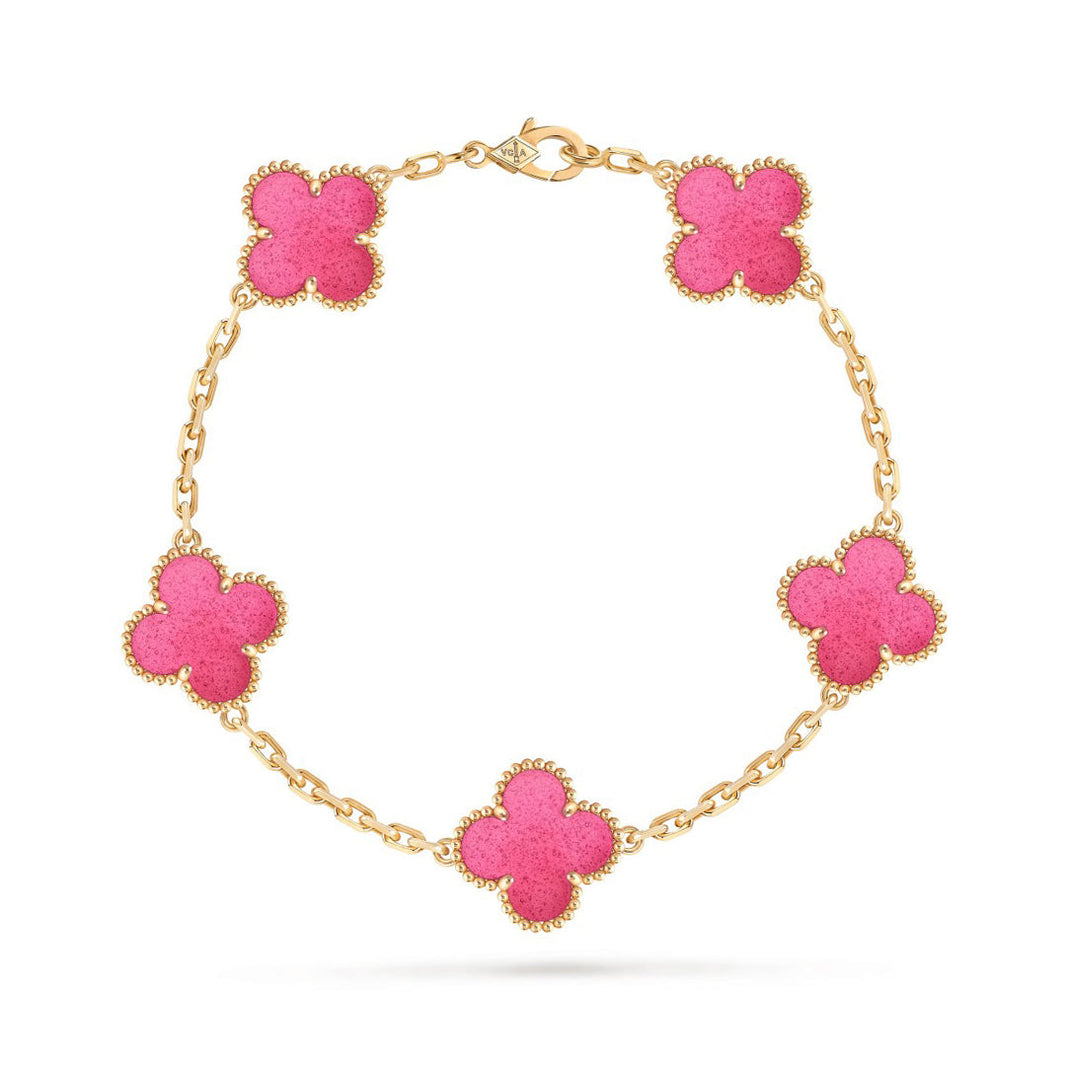 [LUCKY LOVE]NEW CLOVER 5 MOTIFS PINK ENAMEL BRACELET