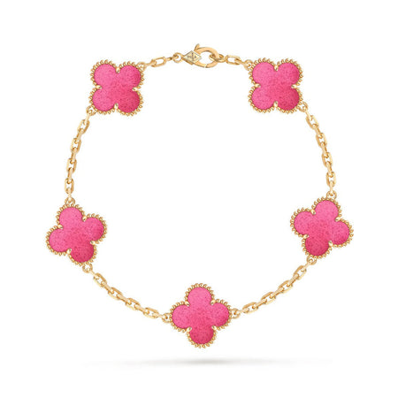[LUCKY LOVE]NEW CLOVER 5 MOTIFS PINK ENAMEL BRACELET