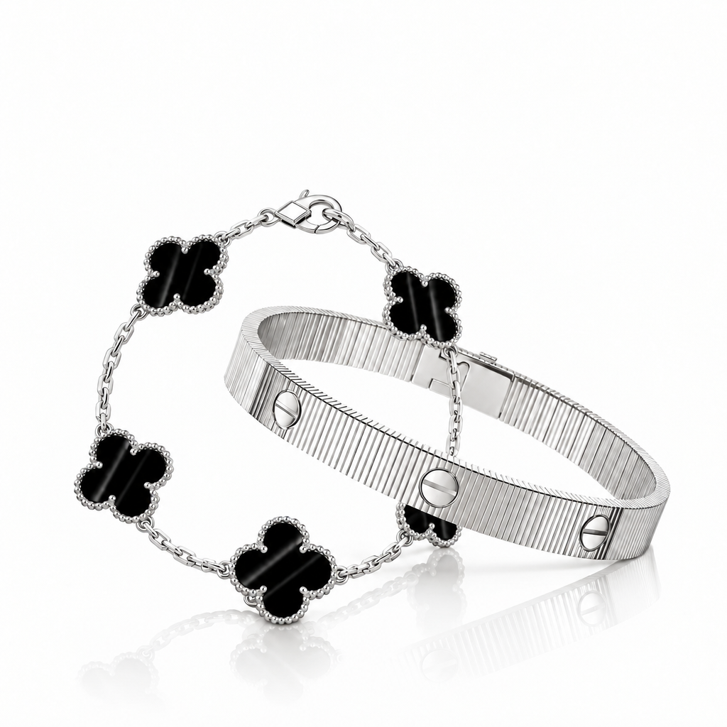 [Lucky Love] Clover 5-Motif & LOVE Unlimited Bracelet Set