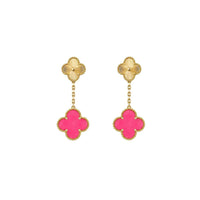 [LoveLucky]Clover Pink Enamel Necklace & Earring Jewelry Set