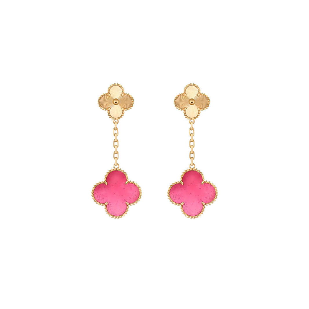[LUCKY LOVE]NEW CLOVER 2 MOTIF PINK ENAMEL EARRINGS