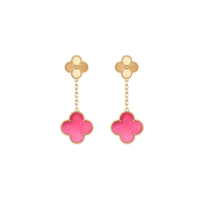 [LUCKY LOVE]NEW CLOVER 2 MOTIF PINK ENAMEL EARRINGS