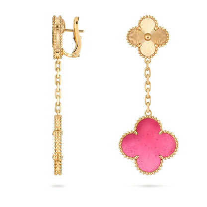 [LUCKY LOVE]NEW CLOVER 2 MOTIF PINK ENAMEL EARRINGS