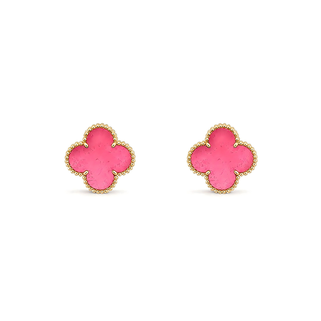 [LUCKY LOVE]NEW CLOVER 15MM PINK ENAMEL STUD EARRINGS