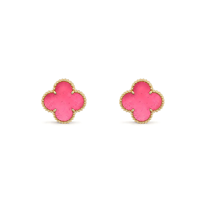 [LUCKY LOVE]NEW CLOVER 15MM PINK ENAMEL STUD EARRINGS