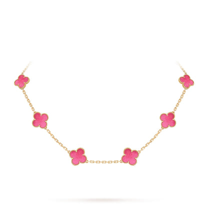 [LUCKY LOVE]NEW CLOVER 10 MOTIFS PINK ENAMEL NECKLACE