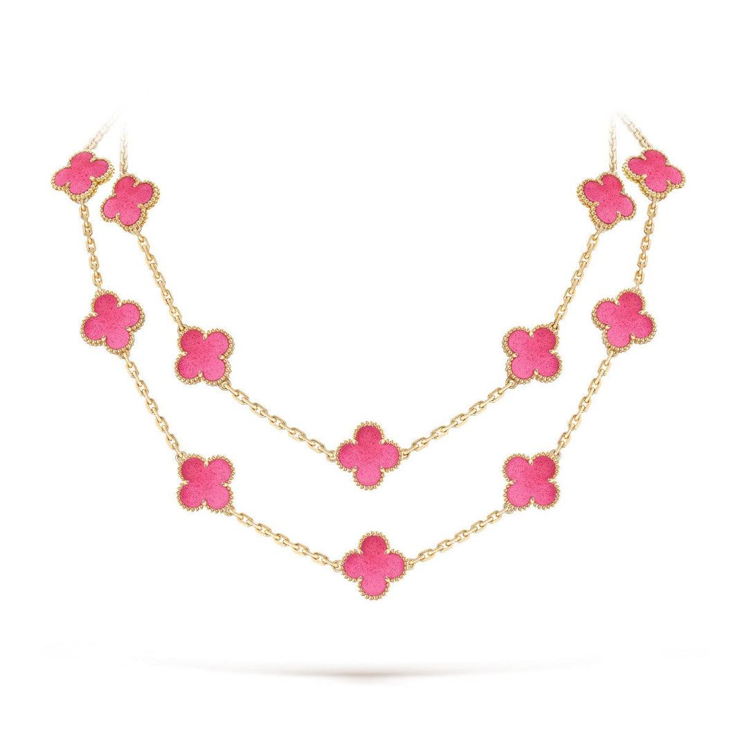 [LUCKY LOVE] NEW CLOVER 20 MOTIFS PINK ENAMEL NECKLACE