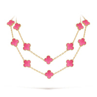 [LoveLucky]Clover Pink Enamel Necklace & Earring Jewelry Set