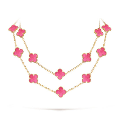 [LoveLucky]Clover Pink Enamel Necklace & Earring Jewelry Set
