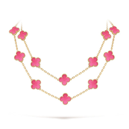 [LoveLucky]Clover Pink Enamel Necklace & Earring Jewelry Set