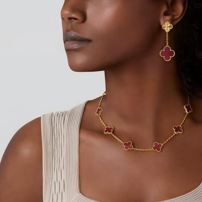 [LUCKY LOVE]NEW CLOVER 10 MOTIFS PINK ENAMEL NECKLACE