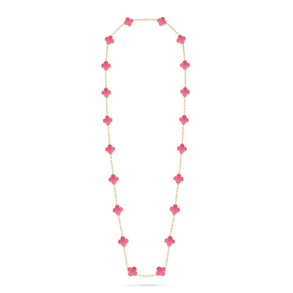 [LUCKY LOVE] NEW CLOVER 20 MOTIFS PINK ENAMEL NECKLACE