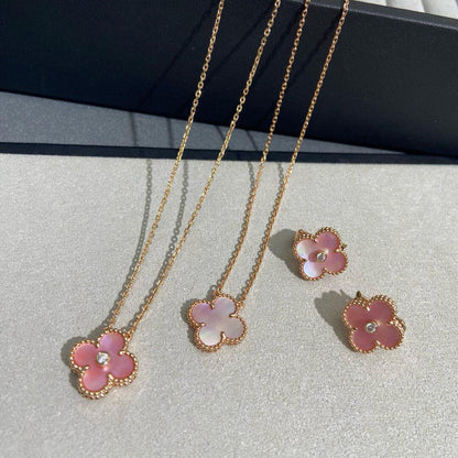 [LUCKY LOVE]CLOVER MEDIUM 1 DIAMOND PINK EARRINGS