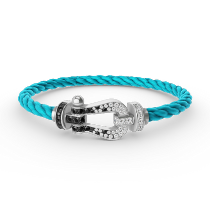 [LUCKY LOVE]FORCE LARGE HORSESHOE BLACK WHITE DIAMOND BRACELET SILVER
