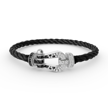 [LUCKY LOVE]FORCE LARGE HORSESHOE BLACK WHITE DIAMOND BRACELET SILVER