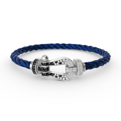 [LUCKY LOVE]FORCE LARGE HORSESHOE BLACK WHITE DIAMOND BRACELET SILVER