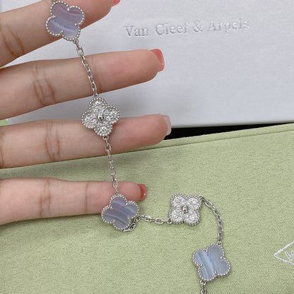 [LUCKY LOVE]CLOVER  5 MOTIF DIAMOND PURPLE CHALCEDONY BRACELET SILVER