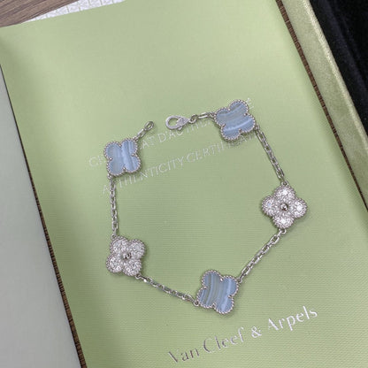 [LUCKY LOVE]CLOVER  5 MOTIF DIAMOND PURPLE CHALCEDONY BRACELET SILVER