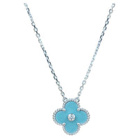 [LUCKY LOVE]CLOVER 15MM DIAMOND SVRES PORCELAIN  NECKLACE SILVER