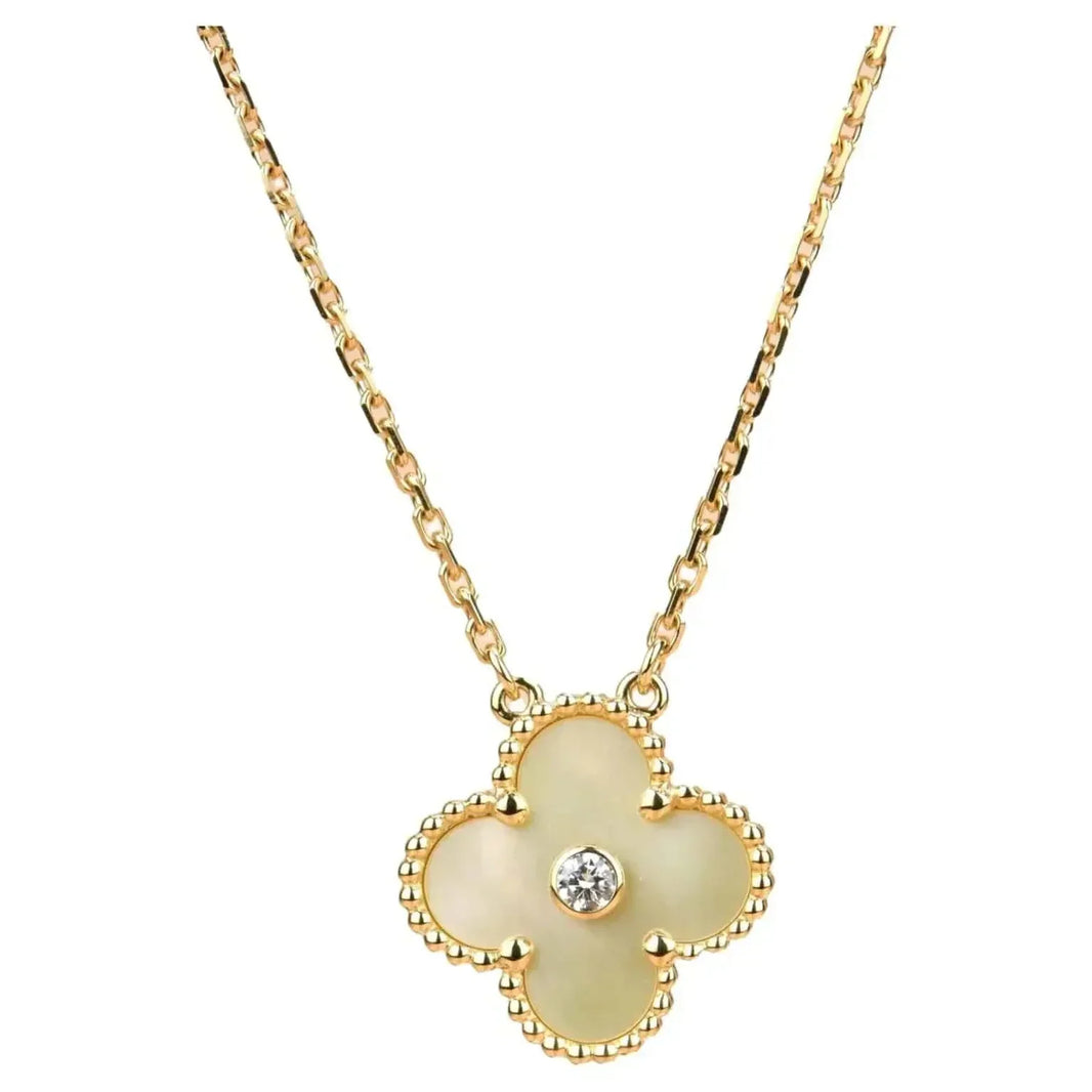[LUCKY LOVE]CLOVER 15MM DIAMOND GOLD MOTHER OF PEARL NECKLACE