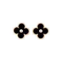 [LUCKY LOVE]CLOVER MEDIUM 1 MOTIFS ONYX DIAMOND EARRINGS