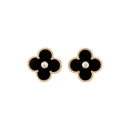 [LUCKY LOVE]CLOVER MEDIUM 1 MOTIFS ONYX DIAMOND EARRINGS
