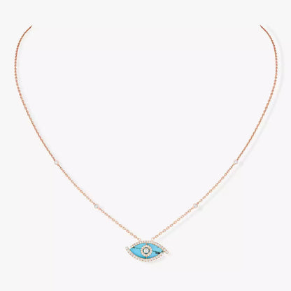 [LUCKY LOVE]Lucky Eye Diamond Necklace in Rose Gold and Turquoise