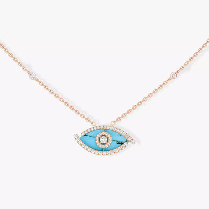 [LUCKY LOVE]Lucky Eye Diamond Necklace in Rose Gold and Turquoise