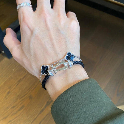 [LUCKY LOVE]CLOVER 5 MOTIF PIETERSITE SILVER BRACELET