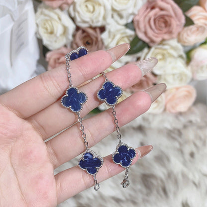 [LUCKY LOVE]CLOVER 5 MOTIF PIETERSITE SILVER BRACELET