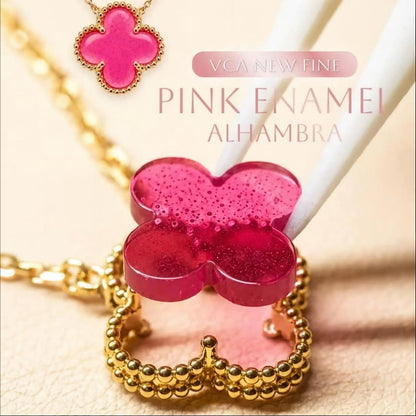 [LUCKY LOVE] NEW CLOVER 15MM PINK ENAMEL NECKLACE