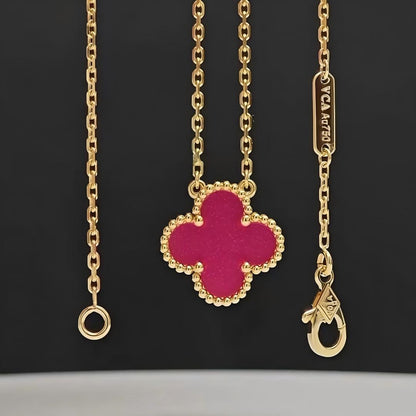 [LUCKY LOVE] NEW CLOVER 15MM PINK ENAMEL NECKLACE
